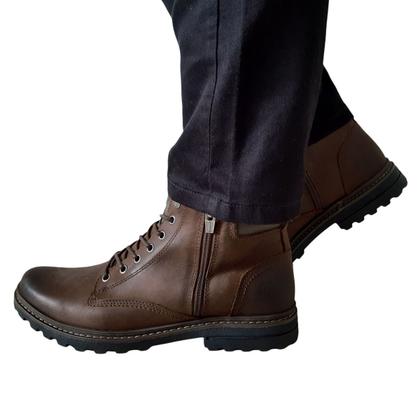 Imagem de Coturno Bota Masculino Freeway Django Horse Zíper Lateral Cano Médio Couro Casual Rodeio Conforto