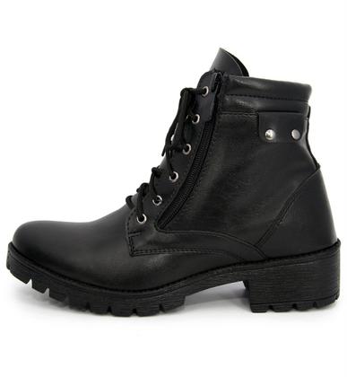 Imagem de Coturno Botinha Bota Feminina Confort Flexível Couro Preto Zíper Cadarço