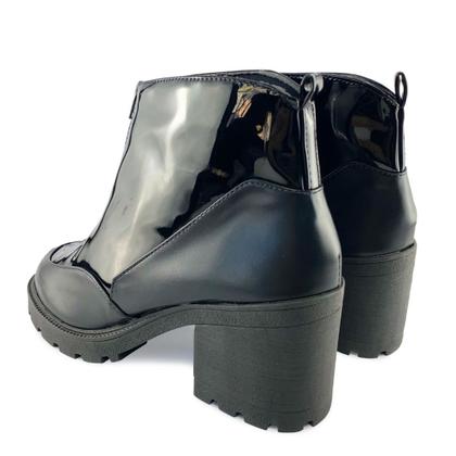 Imagem de Coturno com Salto Verniz Preto e Ziper Frontal Falto Tratorado 7 cm - ULLY