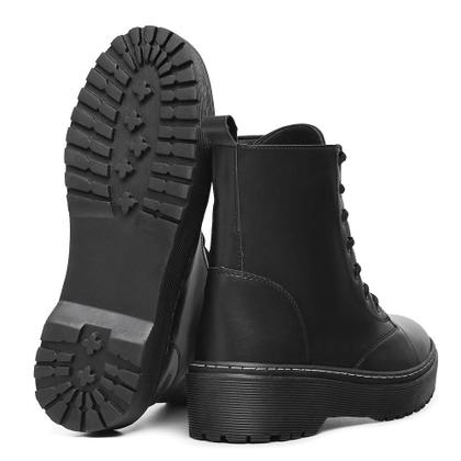 Imagem de Coturno Feminino Bota Cano Médio Cadarço Antiderrapante