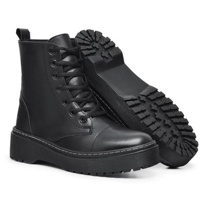 Imagem de Coturno Feminino Bota Cano Médio Cadarço Antiderrapante