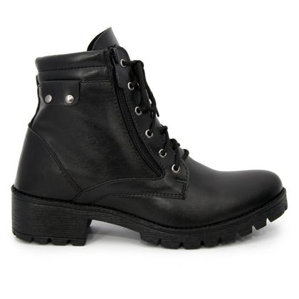 Imagem de Coturno Feminino Bota Tratorada Feminina Preta Casual Zíper Lateral Cano Curto Salto Baixo Conforto