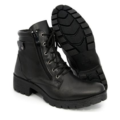 Imagem de Coturno Feminino Bota Tratorada Feminina Preta Casual Zíper Lateral Cano Curto Salto Baixo Conforto