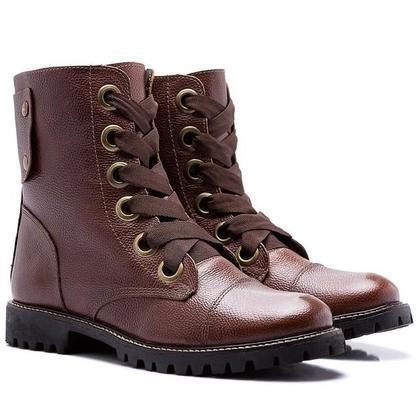 Imagem de Coturno Feminino Couro Legítimo Cano Médio Marrom Tratorado 