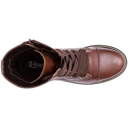 Imagem de Coturno Feminino Couro Legítimo Cano Médio Marrom Tratorado 