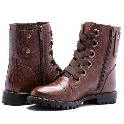 Imagem de Coturno Feminino Couro Legítimo Cano Médio Marrom Tratorado 