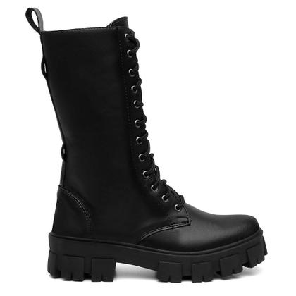 Imagem de Coturno Feminino Tratorado Cano Alto Zíper Confortável Rock