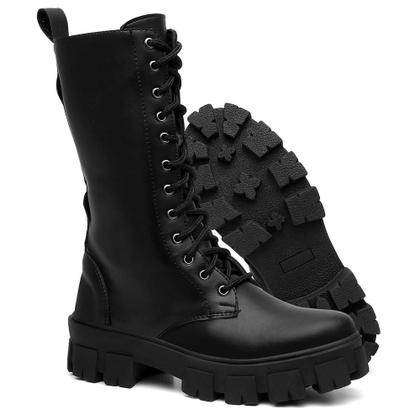 Imagem de Coturno Feminino Tratorado Cano Alto Zíper Confortável Rock