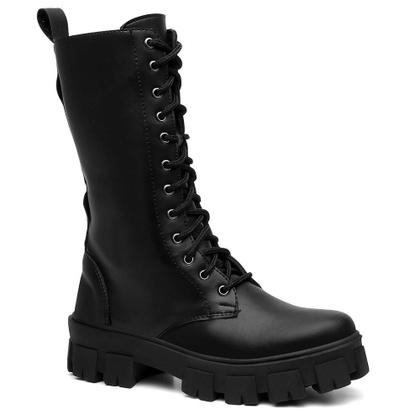 Imagem de Coturno Feminino Tratorado Cano Alto Zíper Confortável Rock