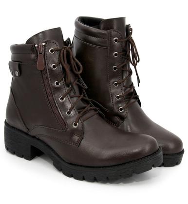 Imagem de Coturno Militar Feminino Sola Tratorada Zíper Lateral 11715 Sintético Confortável Envio Já