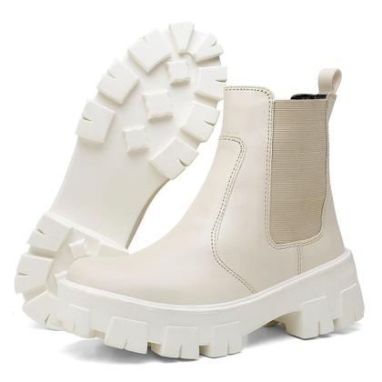 Imagem de Coturno Nude Ajuste Tornozelo Elástico Cano Médio Oversize Bota Moda Blogueira Tendência 2023