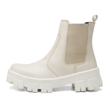 Imagem de Coturno Nude Ajuste Tornozelo Elástico Cano Médio Oversize Bota Moda Blogueira Tendência 2023