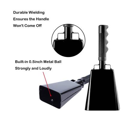 Imagem de Cowbell Javik Steel de 20 cm com alça Noise Maker, pacote com 2 unidades, preto
