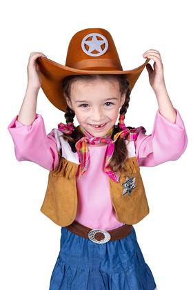 Imagem de Cowgirl Costume Dress Up America para meninas com camisa, colete e saia