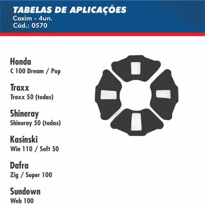 Imagem de Coxim Borracha Brandy - 4 Un. - C 100 Dream / Pop / Traxx / Shineray / Kasinski Win 110 / Soft 50 / Dafra Zig / Super 100 / Sundonw Web 100