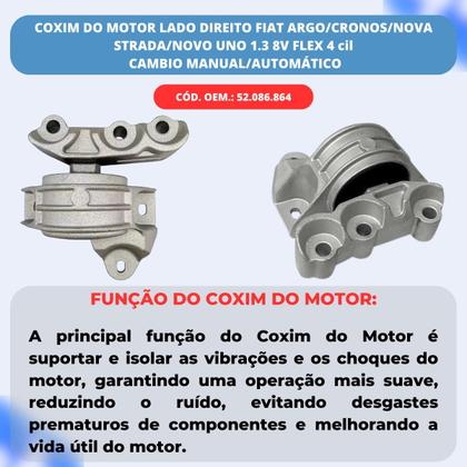Imagem de Coxim Suporte do Motor Lado Direito Fiat Argo 17/25, Cronos 18/25, Nova Strada 20/25, Novo Uno 16/21 1.3 8V FLEX 4 cilin