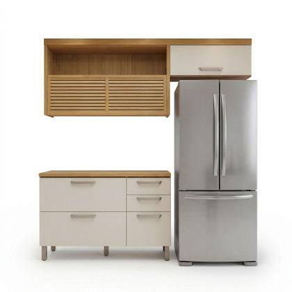 Imagem de Cozinha 2 Peças Armário Aéreo 2 Portas e Balcão 2 Portas 3 Gavetas Princesa Marrom/Freijó/Off White