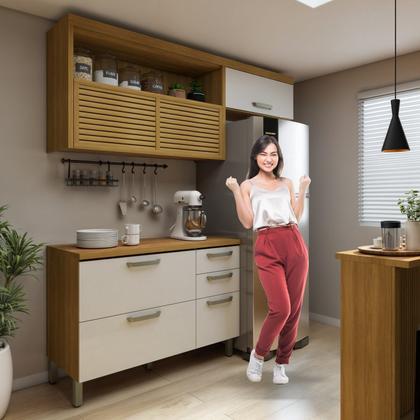 Imagem de Cozinha 2 Peças Armário Aéreo 2 Portas e Balcão 2 Portas 3 Gavetas Princesa