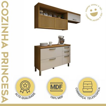 Imagem de Cozinha 2 Peças Armário Aéreo 2 Portas e Balcão 2 Portas 3 Gavetas Princesa