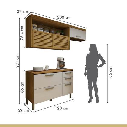 Imagem de Cozinha 2 Peças Armário Aéreo 2 Portas e Balcão 2 Portas 3 Gavetas Princesa
