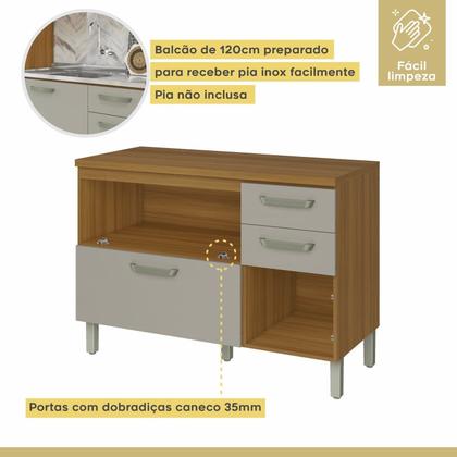 Imagem de Cozinha 2 Peças Armário Aéreo 2 Portas e Balcão 2 Portas 3 Gavetas Princesa