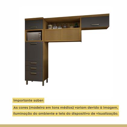 Imagem de Cozinha 2 Peças Armário Aéreo 2 Portas e Paneleiro 2 Portas 3 Gavetas Princesa Marrom/Freijó/Grafite