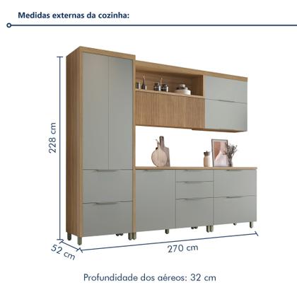 Imagem de Cozinha 5 Peças 7 Portas 6 Gavetas Ripado Marquesa 100% MDF Marrom/Nature/Verde