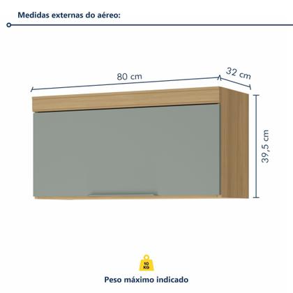 Imagem de Cozinha 6 Peças 5 Portas 5 Gavetas com Armário Aéreo 100% MDF Marquesa Marrom/Nature/Verde