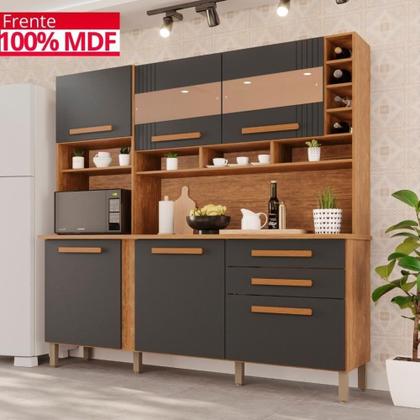 Imagem de Cozinha 6 Portas 2 Gavetas ágata Com Espelho - Tudo De Móveis Cinamomo/grafite