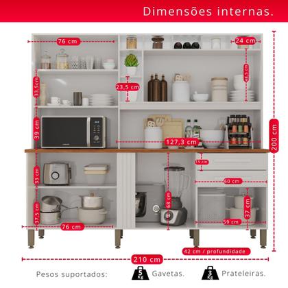 Imagem de Cozinha 8 Portas 2 Gavetas Aurora Branca Com Espelho - Tudo de Móveis