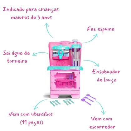 Imagem de Cozinha Acqua Bubble  Cardoso Toys  Super Lava Louça Infantil Com Água De Verdade