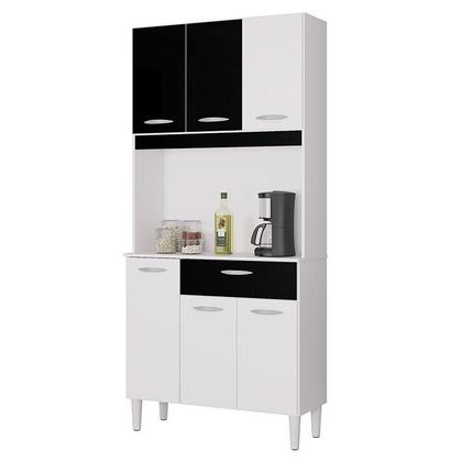 Imagem de Cozinha Ambiente Kit Cassia 6 Portas Branco Preto - Poquema