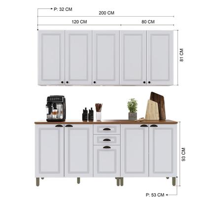 Imagem de Cozinha Americana Modulada Balcão 120cm com Tampo Aéreo 120cm Aéreo 80cm Balcão Duplo 80cm Compacta 4 Peças Paris