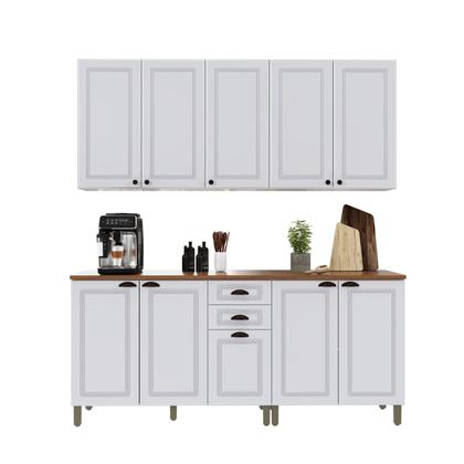 Imagem de Cozinha Americana Modulada Balcão 120cm com Tampo Aéreo 120cm Aéreo 80cm Balcão Duplo 80cm Compacta 4 Peças Paris