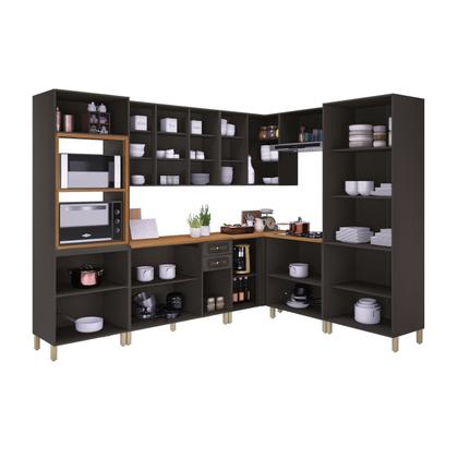 Imagem de Cozinha Americana Modulada de Canto Reto Torre Quente Cristaleira com Vidro Reflecta Balcão 120cm para Pia com Tampo Completa 8 Peças Paris