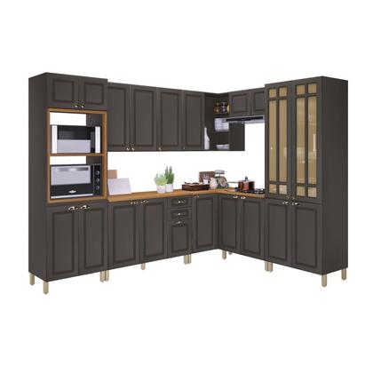 Imagem de Cozinha Americana Modulada de Canto Reto Torre Quente Cristaleira com Vidro Reflecta Balcão 120cm para Pia com Tampo Completa 8 Peças Paris