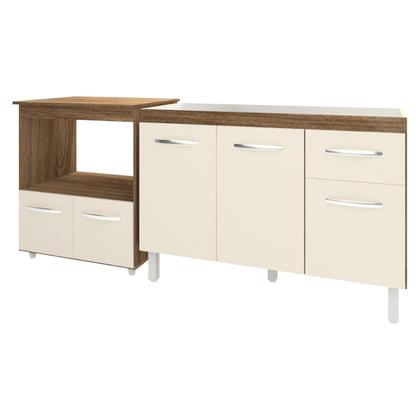 Imagem de Cozinha Armário Balcão Gabinete de Pia Aline 120 cm e Balcão Amanda para Microondas e Forno Elétrico Savana Off White