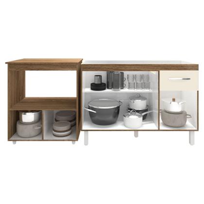 Imagem de Cozinha Armário Balcão Gabinete de Pia Aline 120 cm e Balcão Amanda para Microondas e Forno Elétrico Savana Off White