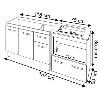 Imagem de Cozinha Armário Balcão Gabinete de Pia Aline 120 cm e Balcão Evelyn para Fogão Cooktop 4 Bocas e Forno Branco