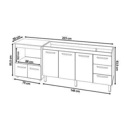 Imagem de Cozinha Balcão Armário Gabinete De Pia 150 Cm Deise E Balcão Amanda Para Forno Elétrico E Microondas Branco
