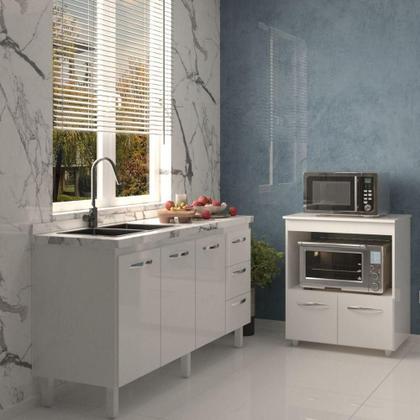 Imagem de Cozinha Balcão Armário Gabinete De Pia 150 Cm Deise E Balcão Amanda Para Forno Elétrico E Microondas Branco