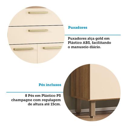 Imagem de Cozinha Compacta 200cm 10 Portas e 2 Gavetas com Tampo 355 Luciane Móveis