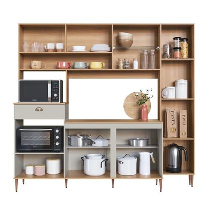 Imagem de Cozinha Compacta 227cm com Tampo Espaço Forno e Microondas Paneleiro 6 Portas 1 Gaveta Karina