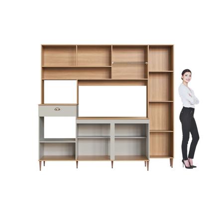 Imagem de Cozinha Compacta 227cm com Tampo Espaço Forno e Microondas Paneleiro 6 Portas 1 Gaveta Karina