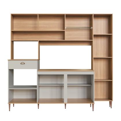 Imagem de Cozinha Compacta 227cm com Tampo Espaço Forno e Microondas Paneleiro 6 Portas 1 Gaveta Karina