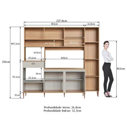 Imagem de Cozinha Compacta 227cm com Tampo Espaço Forno e Microondas Paneleiro 6 Portas 1 Gaveta Karina