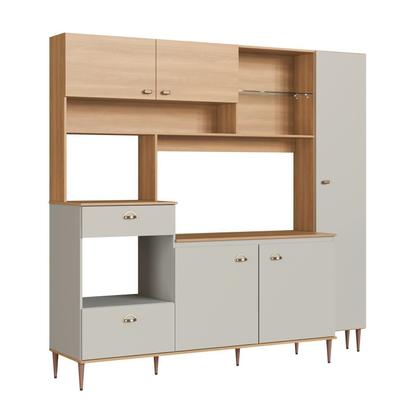 Imagem de Cozinha Compacta 227cm com Tampo Espaço Forno e Microondas Paneleiro 6 Portas 1 Gaveta Karina