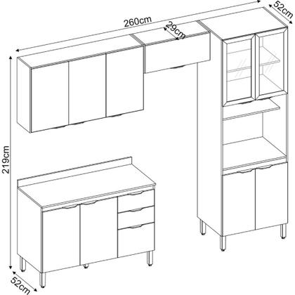 Imagem de Cozinha Compacta 4 Peças com 2 Portas Vidro FI0002 Firenza Demobile