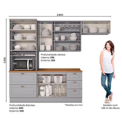 Imagem de Cozinha Compacta 4 Peças Com Aéreo Basculante Amy Casa 812 Cinza
