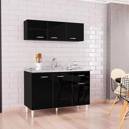 Imagem de Cozinha Compacta - Balcão de Pia + Tampo Conjunto com Aéreo 3 Portas Preto - Walmir Móveis